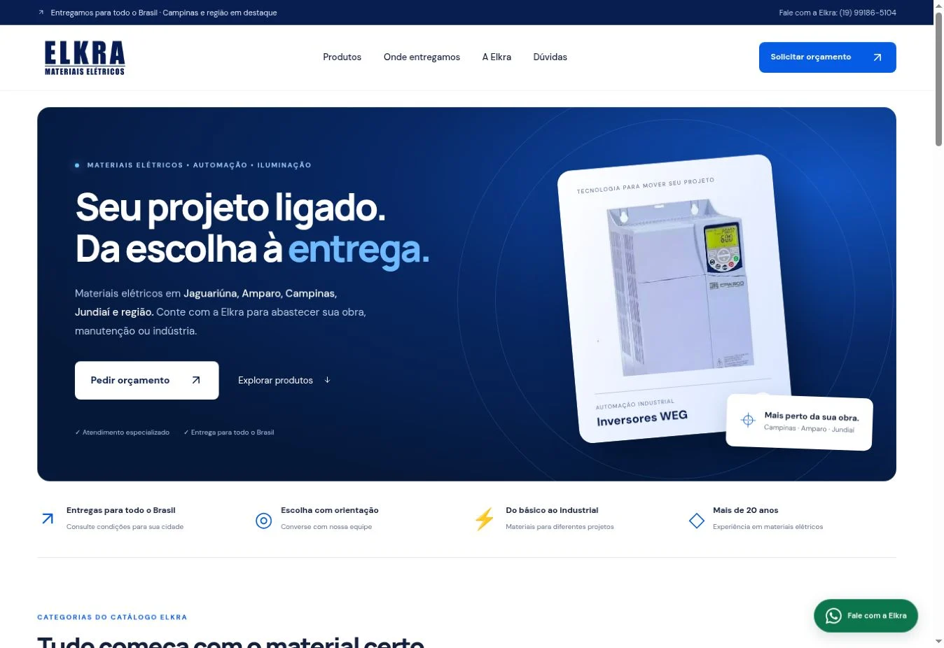 Tela real do projeto de materiais elétricos